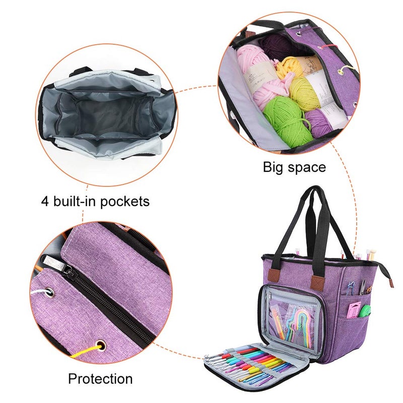 SumDirect Yarn Bag, Knitting Organizer Tote Bag Portable Storage Bag for Yarns, Carrying Projects, Knitting Needles, Crochet Hooks, Manuals and Other Accessories (Purple) - Image 5